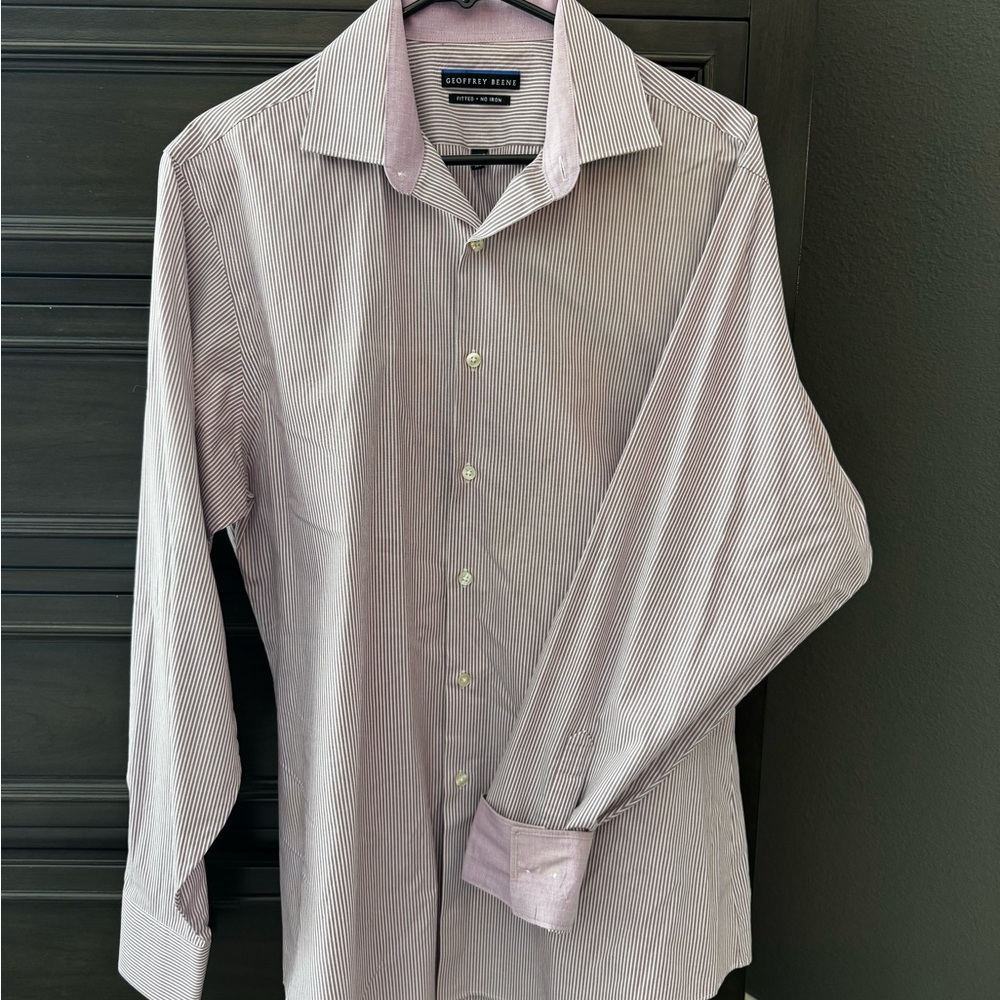 Geoffrey Beene Men's Striped Dress Shirt - Purple and White